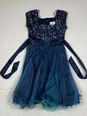 Jody California Blue Sequin Tulle Flower Girl Party Dress Size 7/8